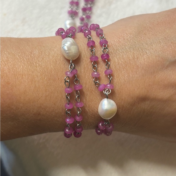 NEW Genuine Freshwater Pearls & Pink Quartz Beaded 30” Necklace - Picture 3 of 5